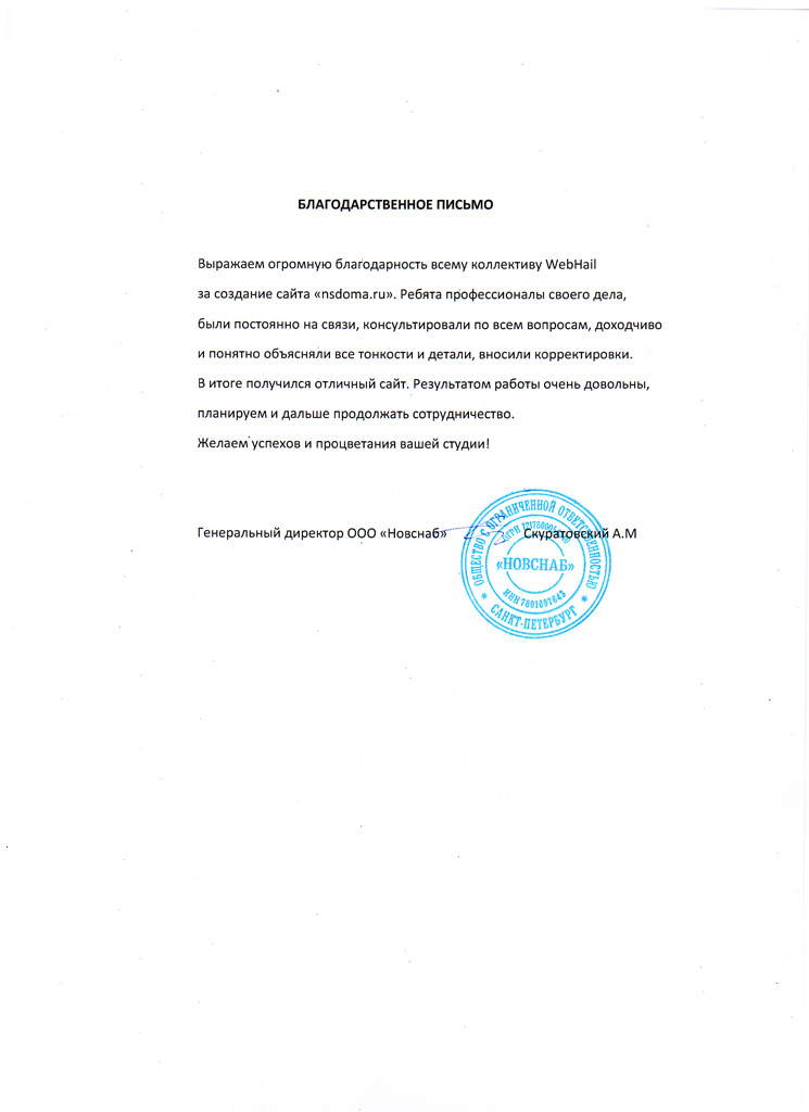 Отзыв о работе WebHail от компании НС Дома